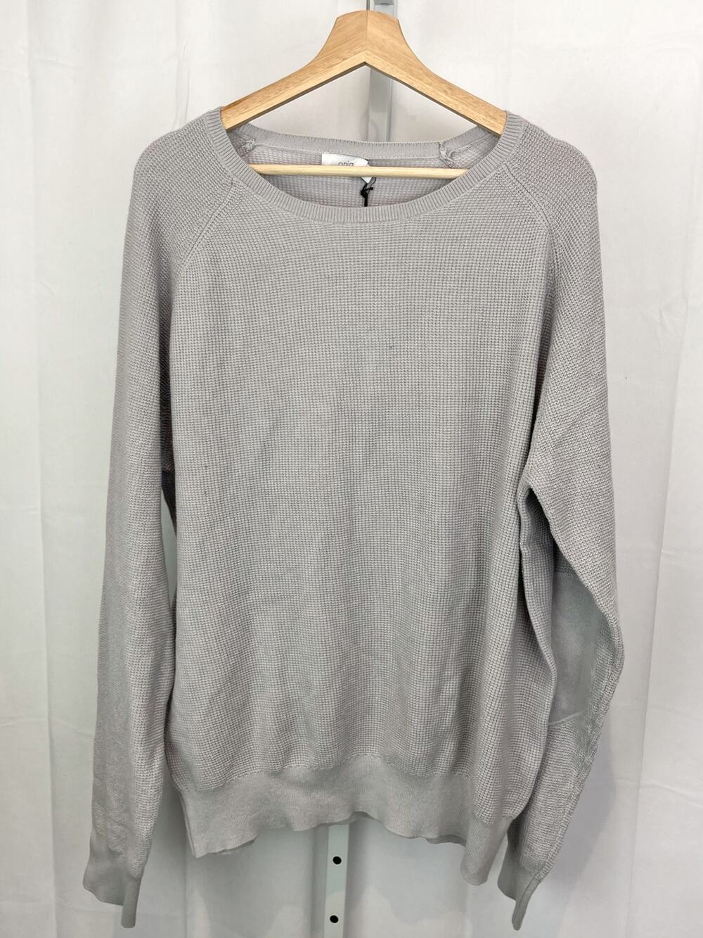 NWT ONIA Mens Size XL Waffle Cotton Cashmere Sweater Elbow Patch Gray
